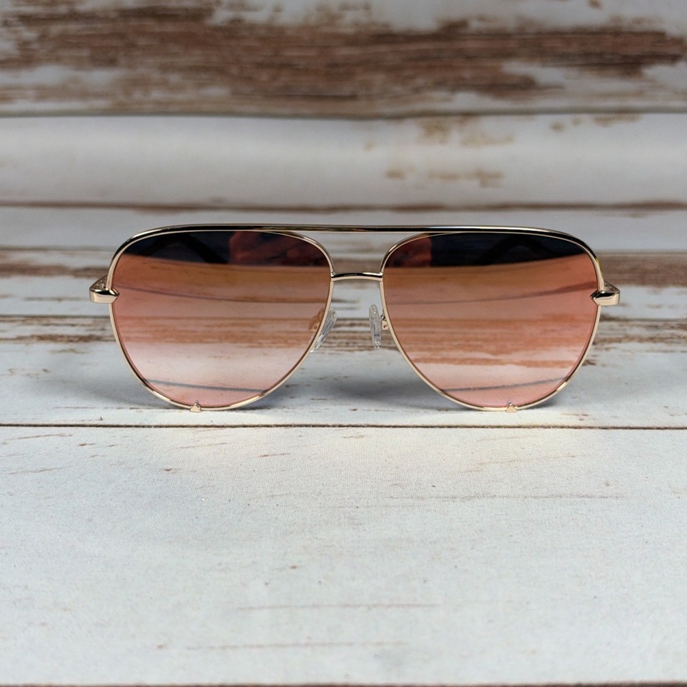 Quay Australia High Key 79937 Oversized Aviator Sunglasses Gold Pink Mirror